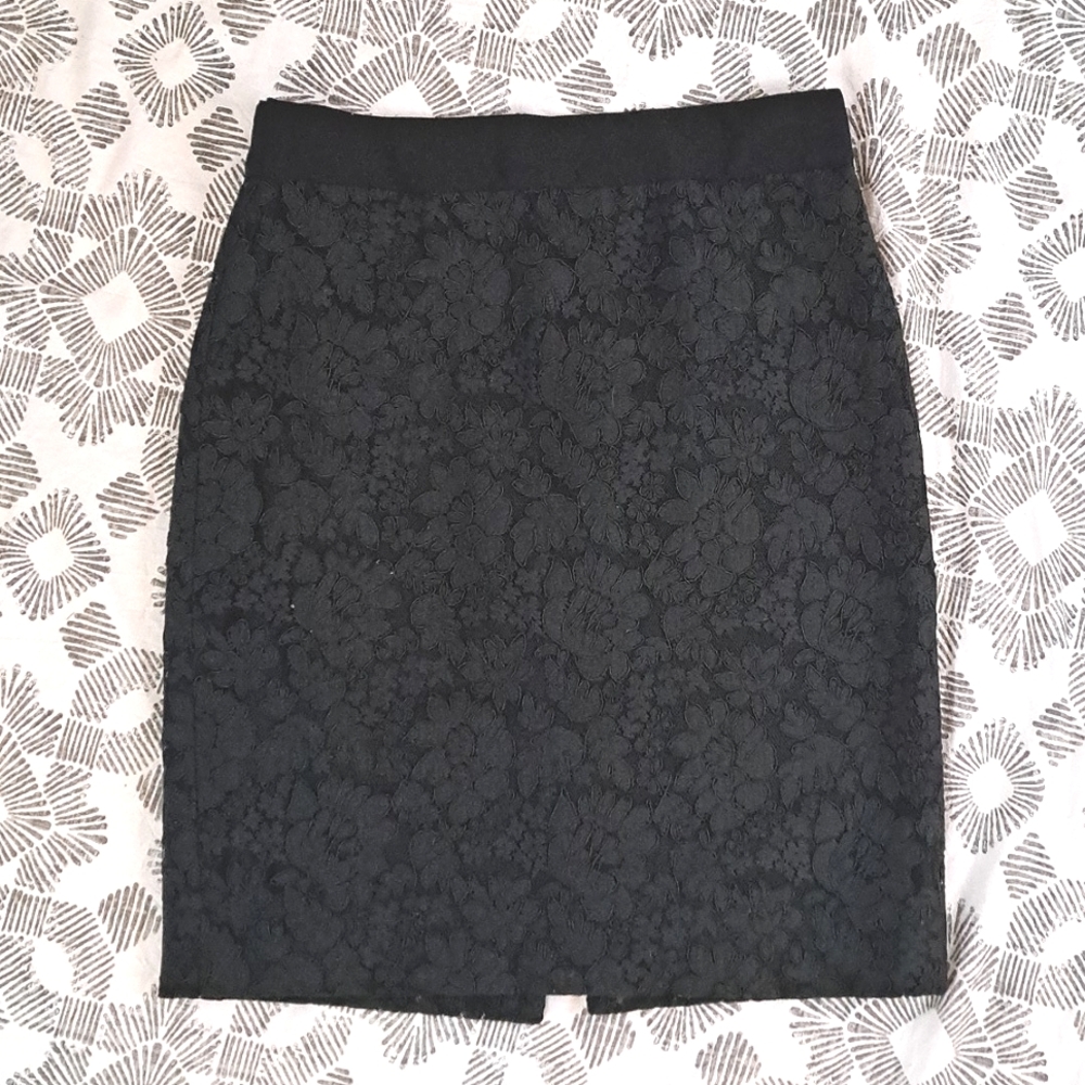 J crew lace overlay pencil skirt black sz8